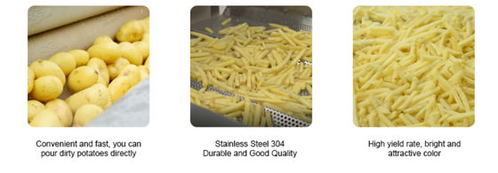 SS304 Sepenuhnya Otomatis Kentang Goreng Beku Membuat Mesin Lini Produksi Keripik Kentang